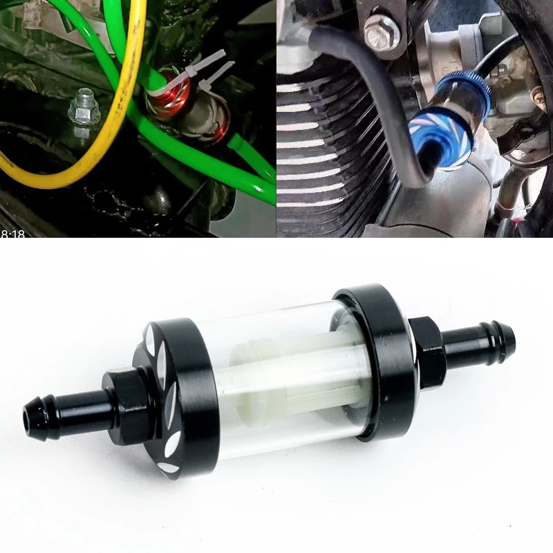 8mm CNC Liga De Alumínio Vidro Gás Combustível Gasolina Filtro Óleo Moto Para Sujeira Pit Bike ATV