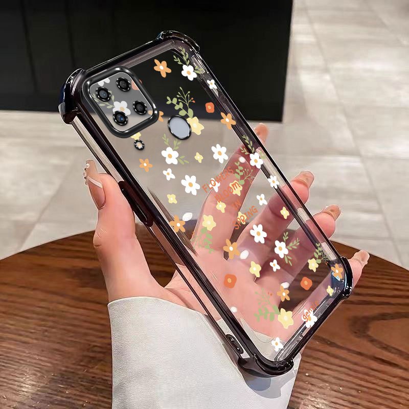 Capa De Telefone Para realme C11 C12 C15 C17 C21 C21Y 9 8 9i 5G Margarida Flor Embalagem Almofada De Ar Anti-Queda Prote