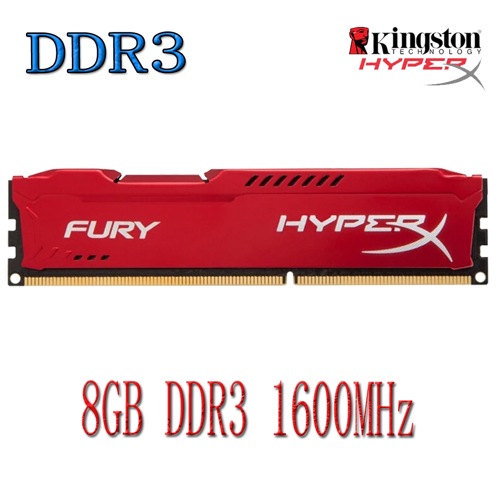 Kingston HyperX Fury DDR3 PC RAM 8GB DDR3 1600MHz PC3-12800U Memória DIMM Computador Vermelho