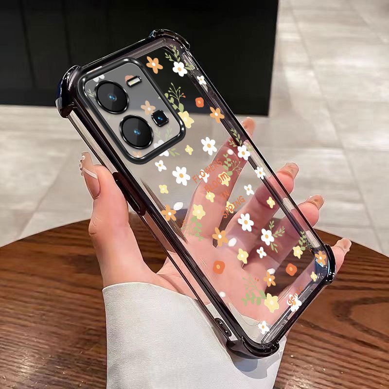 Capa De Telefone Para Vivo V25 5G V25 Pro V25e V23 V23e V21 5G V20 SE V19 Margarida Flor Embalagem Almofada De Ar Anti-Q