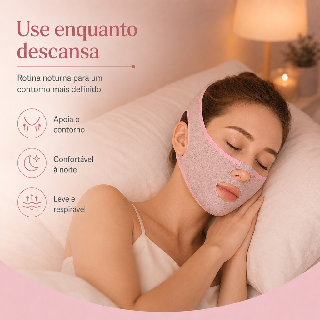 Faixa Modeladora Facial Levantamento Físico 360° - Reduz Queixo Duplo, Rugas e Define Rosto V - Dia/Noite