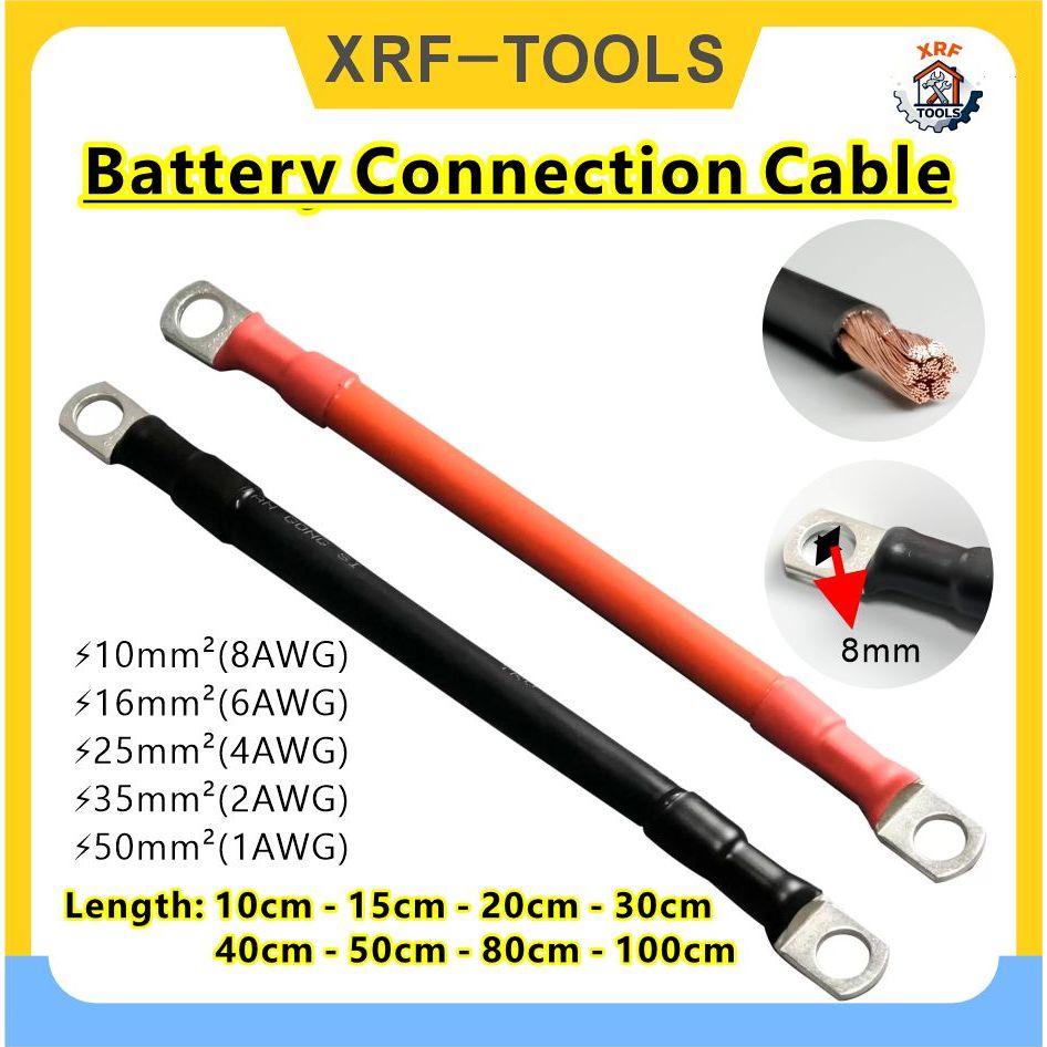 Kit Terminal De Cabo De Conexão De Bateria Cobre Puro 8/6/4/2/1AWG 10cm-30cm Adequado Para 12V 24V 48V UPS Inversor Moto