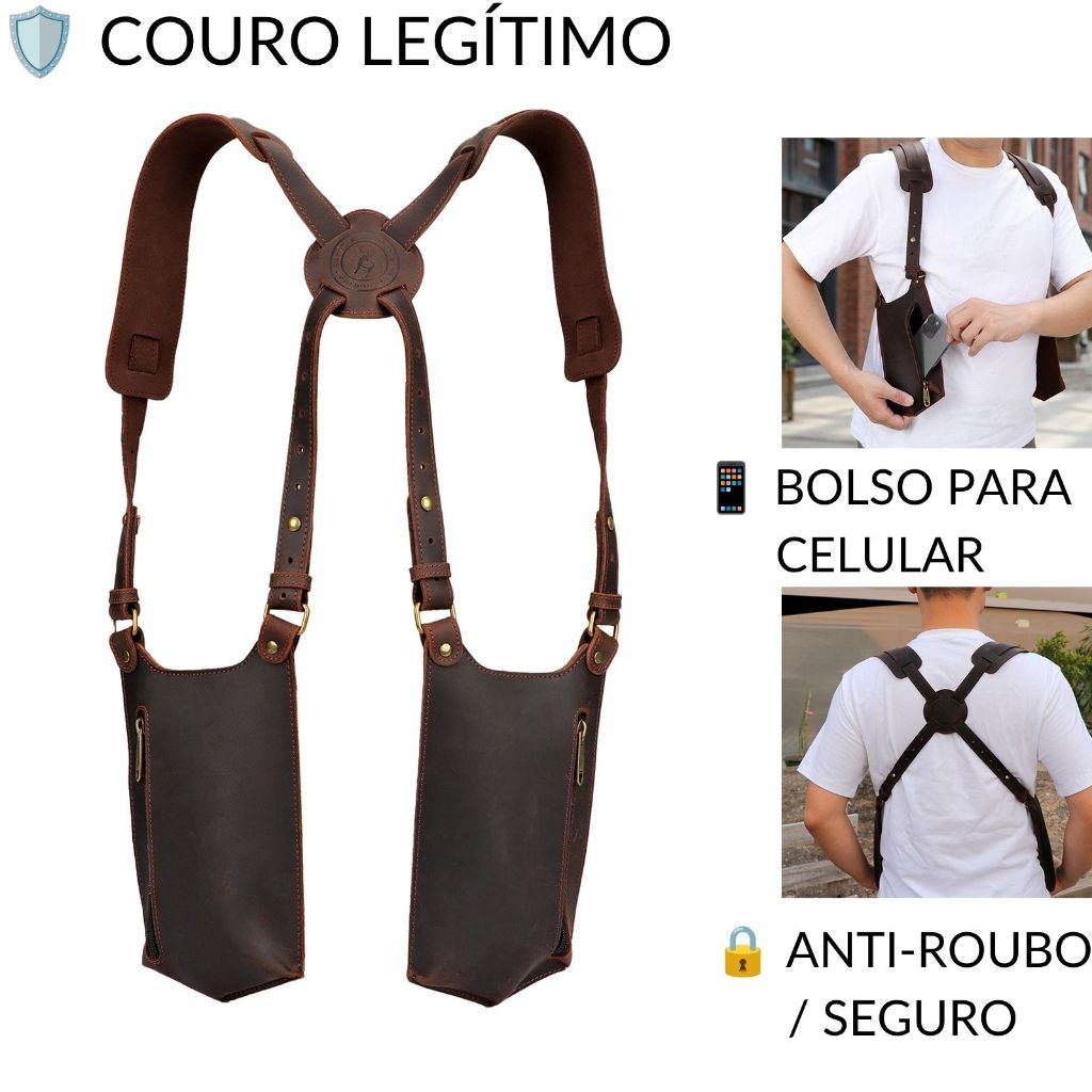 TOURBON Bolsa Coldre de Ombro Anti-Roubo Couro Legítimo Axilar Carteira Masculina Celular
