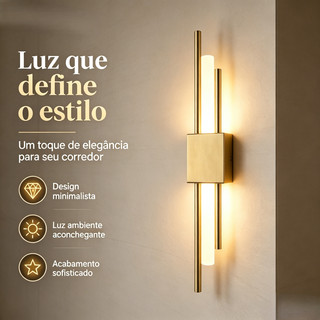 Arandela LED Minimalista de Duas Barras Luz Ambiente Aconchegante Bivolt 110V-220V Ideal para Corredor e Quarto