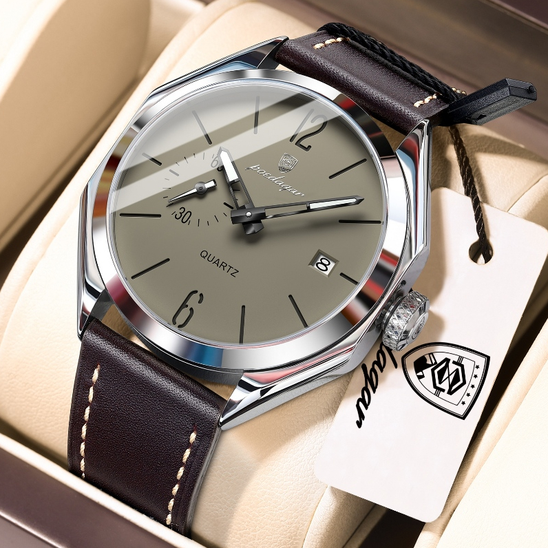 POEDAGAR Relógio Masculino Casual com Calendário Luminoso, Pulso Clássico com Pulseira de Couro