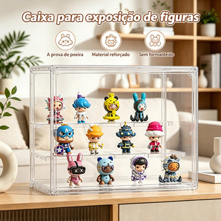 KIT4 Caixa de Exibição para Action Figures Porta Magnética Prateleiras Ajustáveis Transparente