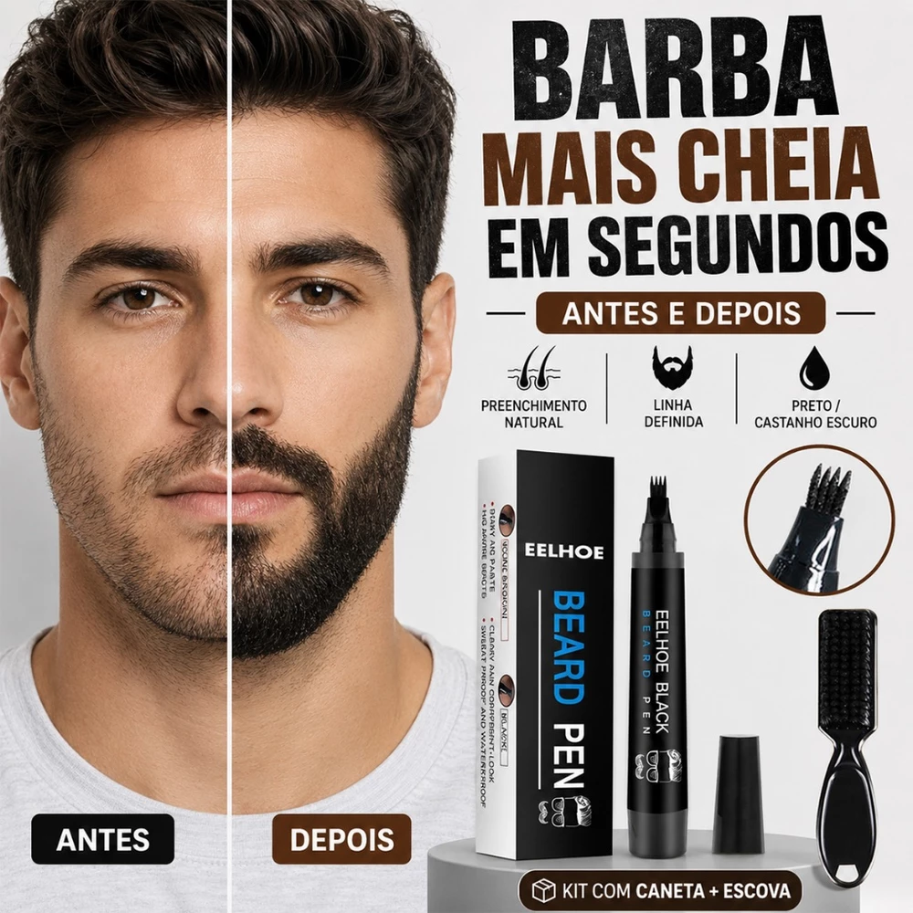 Caneta Preenchedora para Barba - Efeito Fio a Fio, Cobertura de Falhas, Lápis Delineador com Escovinha Inclusa