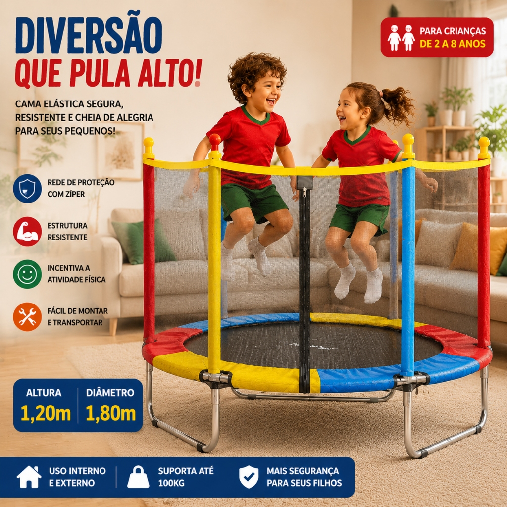Cama Elástica Infantil Pula Pula Trampolim 1,40/1,80 M Colorida
