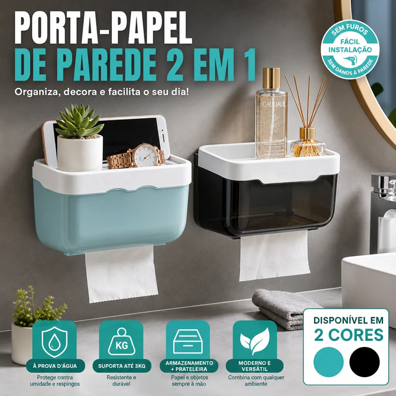 Suporte de Papel Higiênico Sem Furar, Caixa Organizadora de Banheiro de Parede Resistente