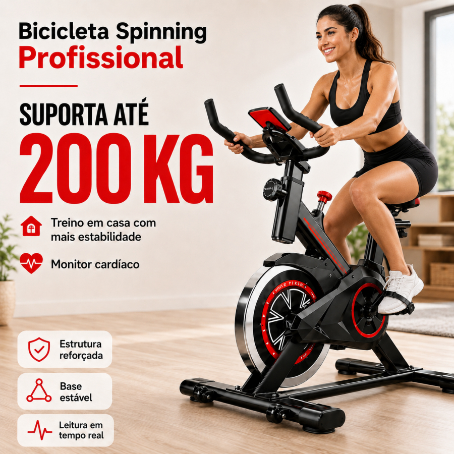 Bicicleta Spinning Profissional Com Monitor LCD Versão Atualizada Suporta até 200kg Para Treino