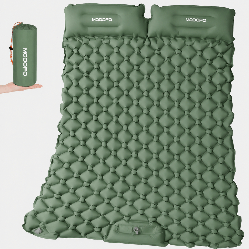 Bomba de ar operada por pé com colchão de ar duplo azul escuro adequada para Camping 190x125x8CM