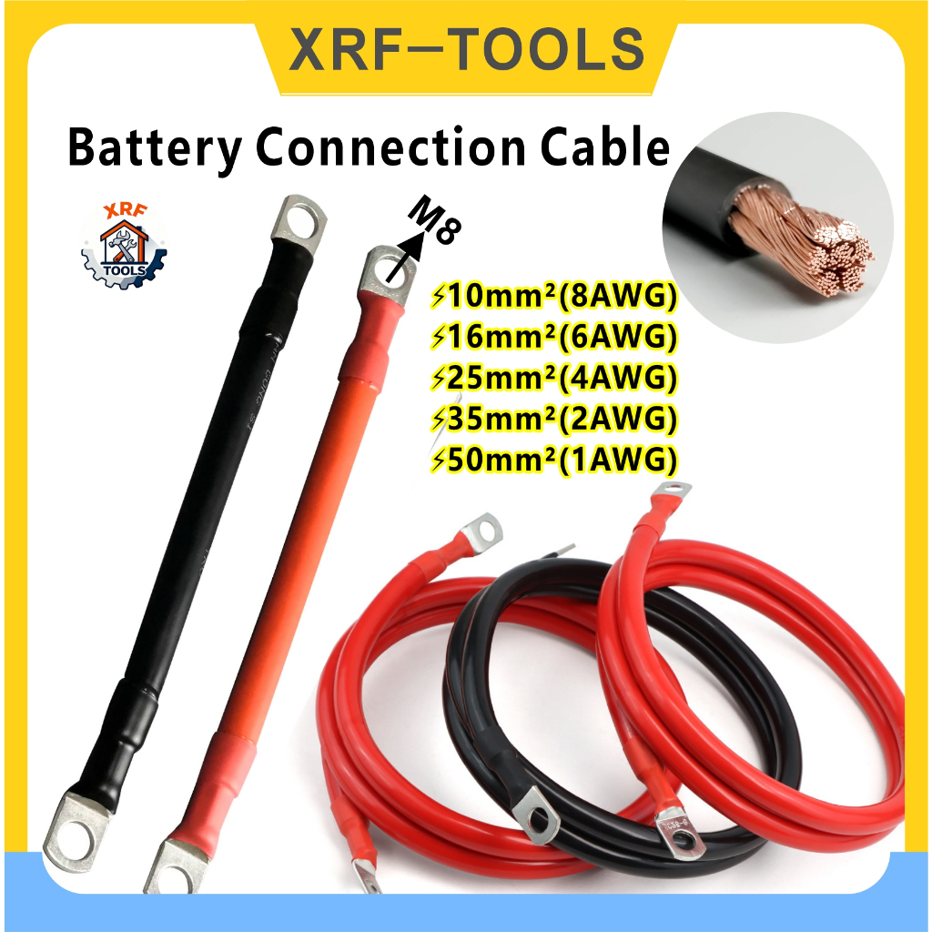 Kit Terminal De Cabo De Conexão De Bateria Cobre Puro 8/6/4/2/1AWG 40Cm-100Cm Adequado Para 12V 24V 48V UPS Inversor Mot