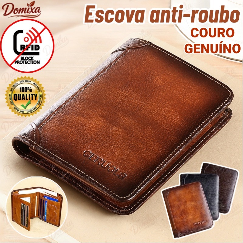 Carteira Antifurto Masculina De Couro Legítimo Vintage De Trifold E Bifold À Escolha Carteira estilo executivo-DO