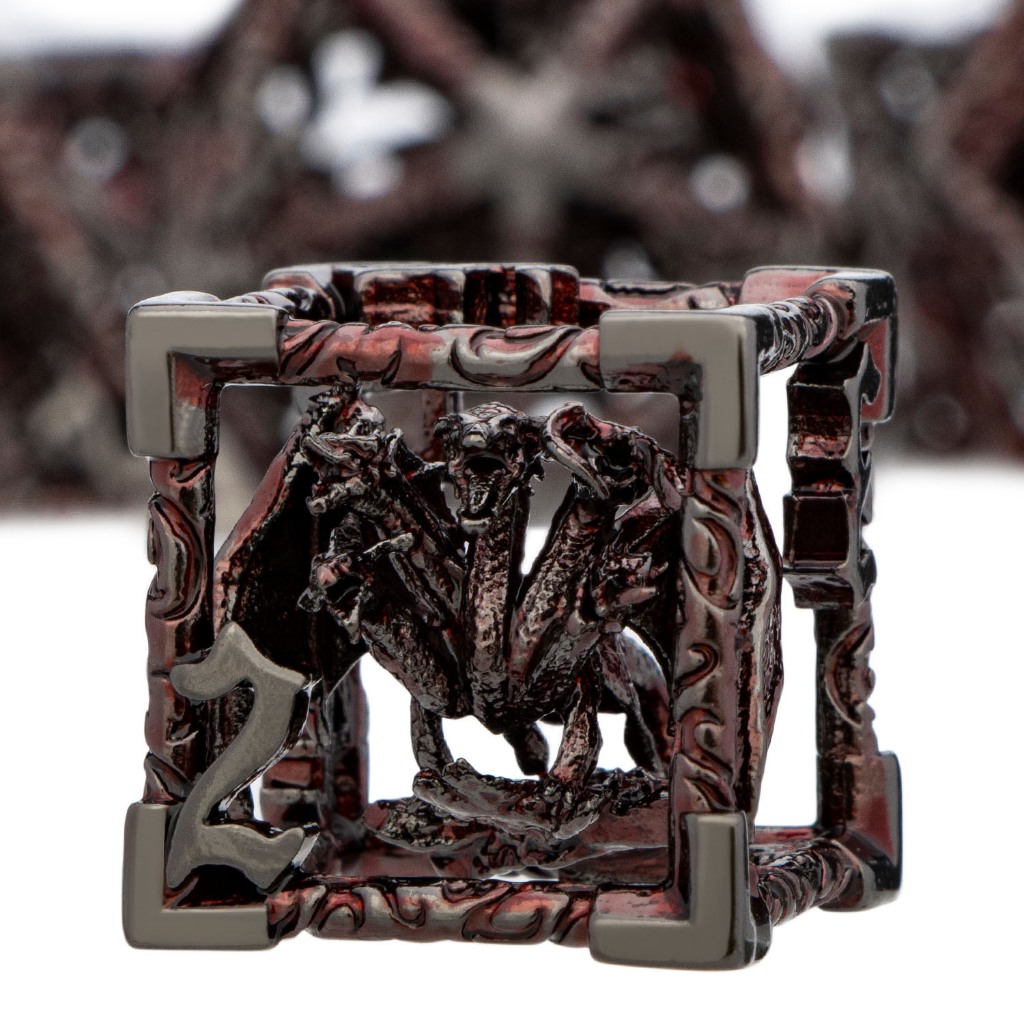Conjunto De Dados DND De Metal Oco Dragon D6 De Cinco Cabeças Preto Vermelho Feito À Mão D E Dice Dungeons and Dragons P