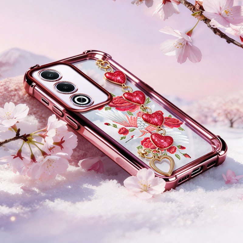 Capa VRQR Para Oppo A3 Pro A3X A3 5G 4G A18 A38 A58X A58 A78 A60 4G 5G Guindaste Branco Rosa Caso De Telefone Com Pulsei