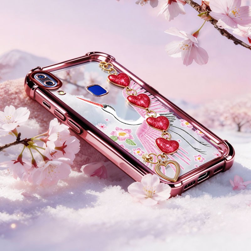 Capa VRQR Para Vivo Y95 Y93 Y91 Y91C Y1S 1929 1816 1817 1820 1811 Guindaste Branco Rosa Caso De Telefone Com Pulseira De
