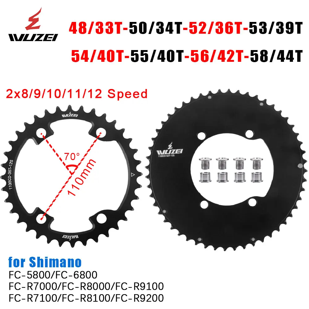 WUZEI 110BCD Bicicleta De Estrada Coroa Dupla 2x10/11/12 Velocidade Roda Dentada 48T/33T 58T/44T Para Shimano 105 Ultegr