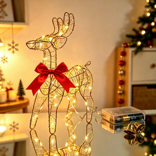 Decoração De Rena De Natal Ferro A Pilhas 3D Pré-Lit Com 30 Luzes LED Iluminada Interna E Externa