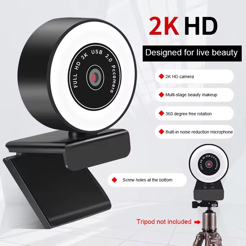 WebCam Com Foco Automático 4K , Full HD1080P , Microfone , Luz LED De Preenchimento , USB , Web Cam Para Conferência , L