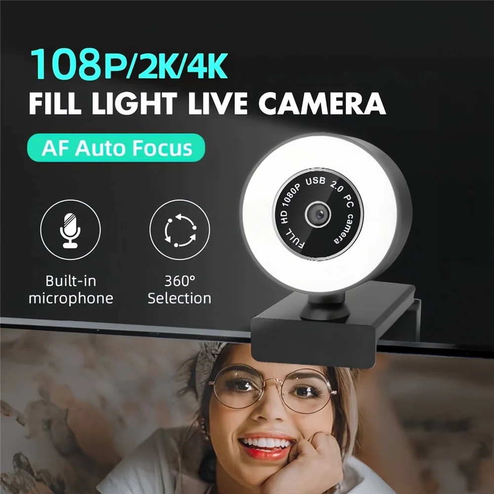 4K HD Computador Webcam PC USB Vídeo Web Cam Câmera Foco Automático Streaming Ao Vivo Com Microfone E Luz De Preenchimen