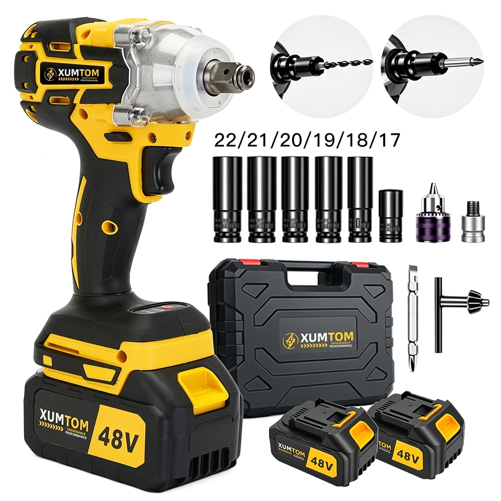 Chave De lmpacto 48V Sem Fio Elétrica 450NM Parafusadeira Furadeira Com Maleta e 2 Baterias Bivolt