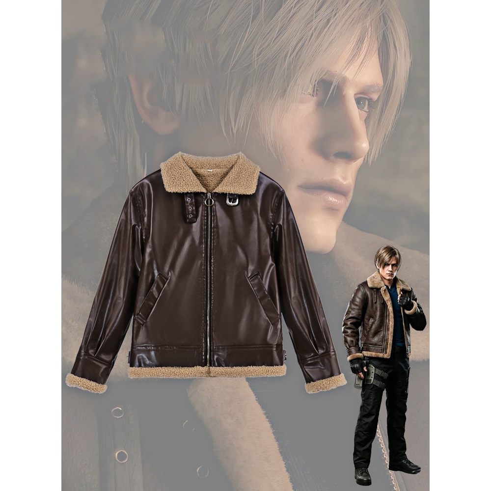 Resident Evil 4 Leon Kennedy Casaco Masculino Menino Cosplay Jaqueta De Couro Marrom Pu Para Festa De Carnaval De Hallow