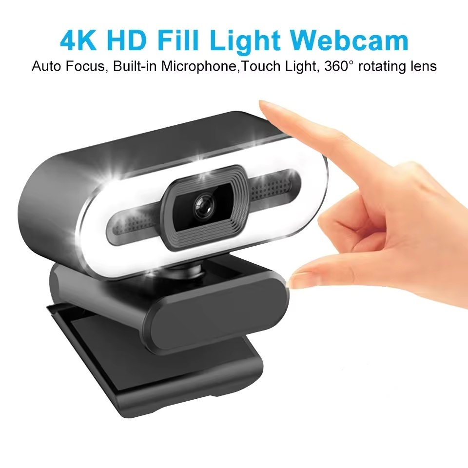 Nova Webcam 4K Autofoco HD Com Luz De Preenchimento Rotativa Portátil PC Câmera Do Computador