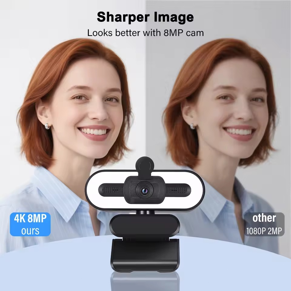 Portátil Completo HD 1080P 2K 4K Webcam PC Latops Foco Automático Luz De Preenchimento Câmera Web Com Microfone Para Con