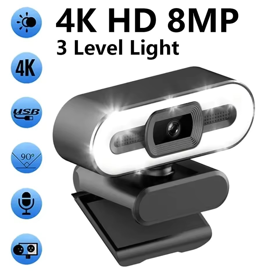 Full HD 4K 2K 1080P PC Portátil Para Computador Web Camwith Microfone Com Luz Webcam Foco Automático Streaming Ao Vivo F