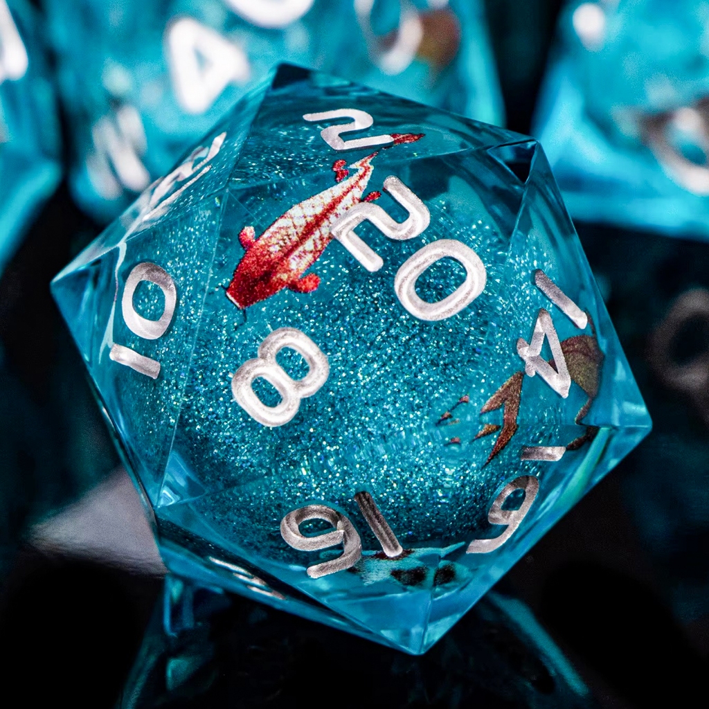 Conjunto De Dados DND De Peixe Areia Movediça Azul 7 Pcs D & Dungeons and Dragons Pathfinder Poliédrico Borda Afiada De