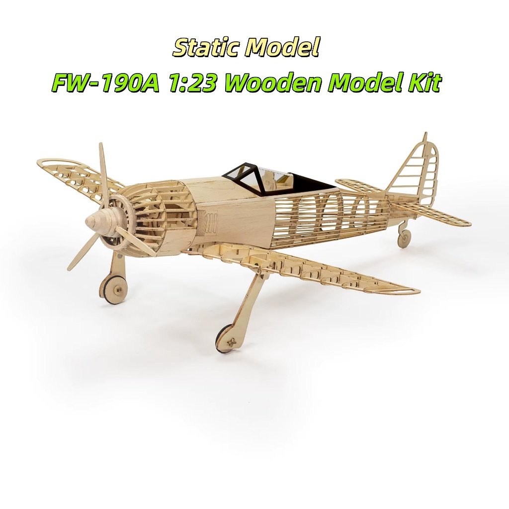 Kit de Montar Modelo Avião FW-190A 1:23 Madeira Corte Laser - Maquete Segunda Guerra para Colecionadores