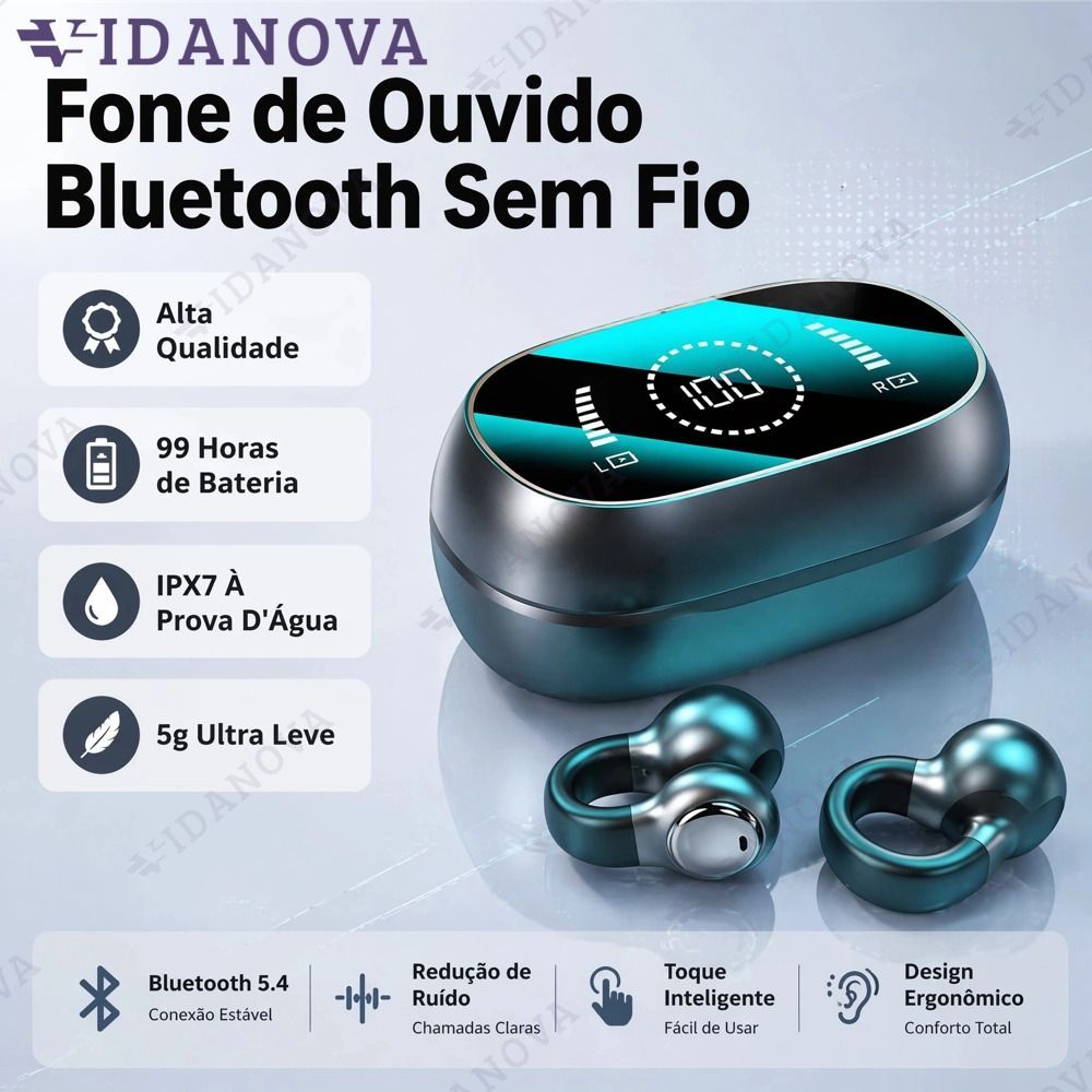 Fone de ouvido Bluetooth com gancho, LED inteligente, cancelamento de ruído, TWS Bluetooth-VN