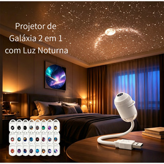 Projetor de Galáxia 2 em 1 com Luz Noturna, Projetor de Galáxia USB para Quarto, Controle por Toque e Mudança de Cor