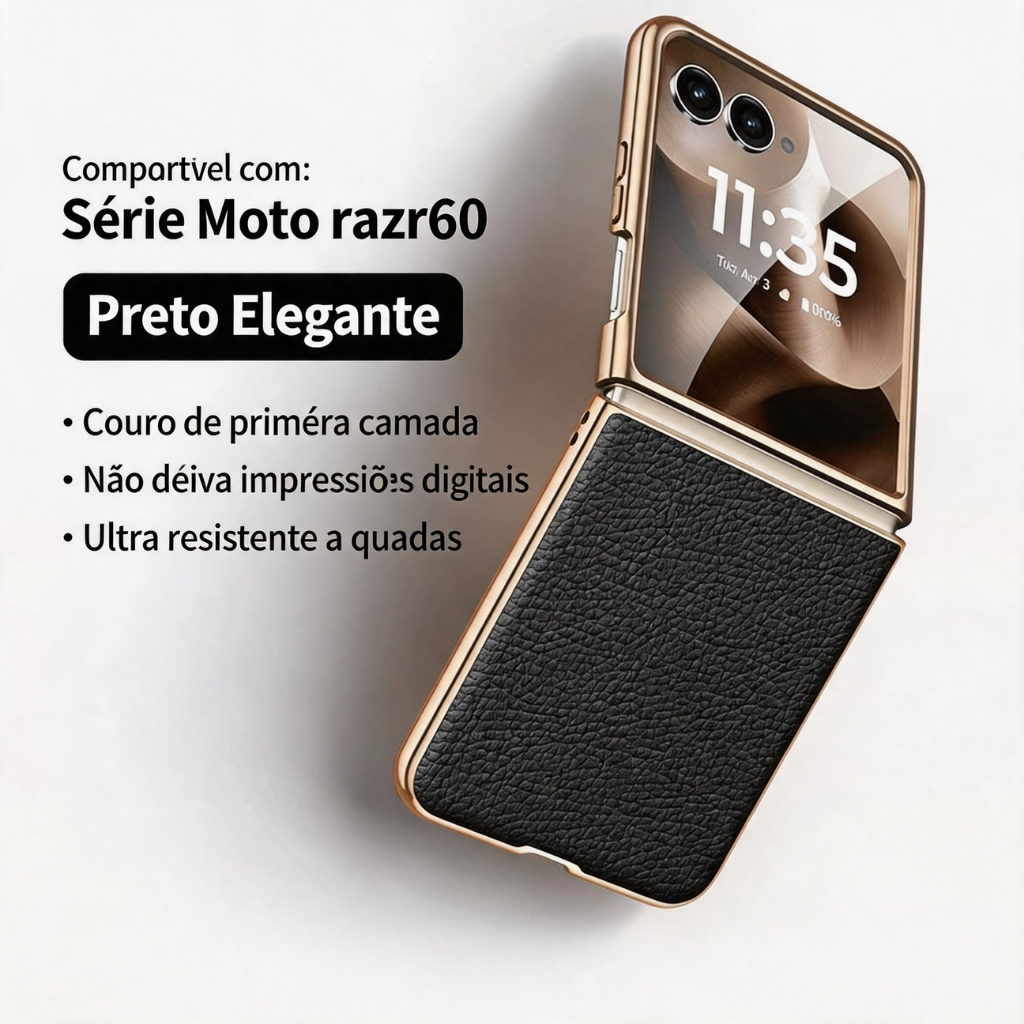 Capinha de Couro Legítimo para Motorola Razr 60 Ultra / Razr 60 / Razr 50 Ultra,