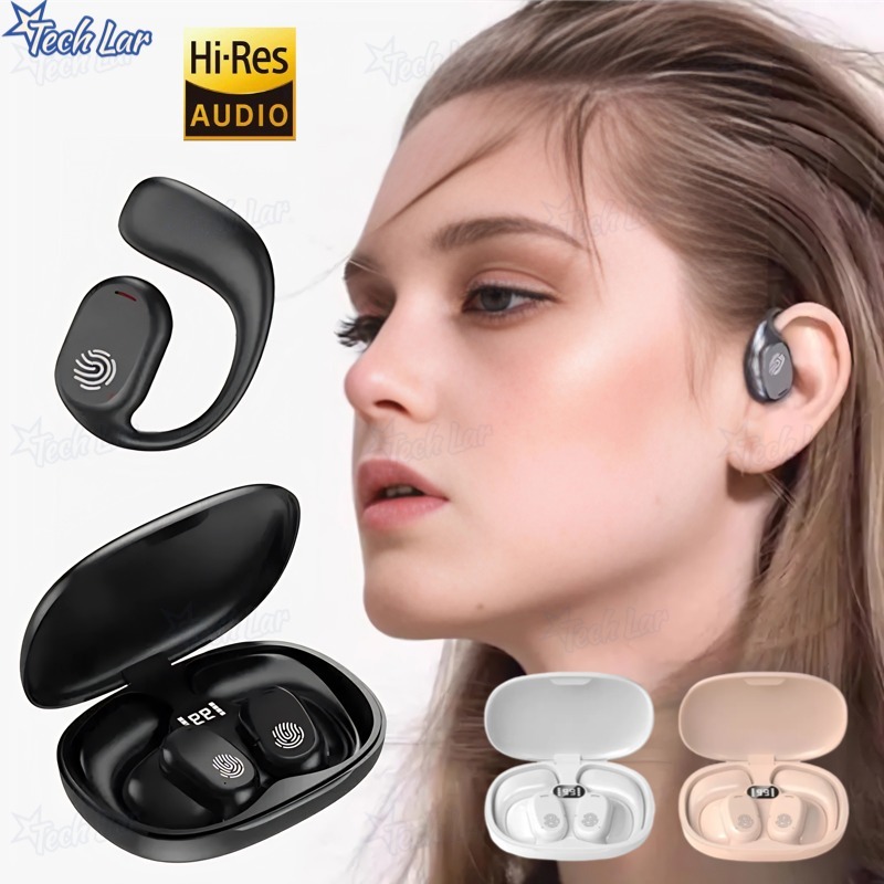 Fone de ouvido TWS com condução óssea, sem fio, Bluetooth 5.3, clip-on, display digital, redução de ruído verdadeira-TL