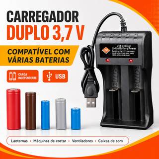 Carregador USB Duplo Bateria 26650/18650/14500 3.7V, carga independente, para lanterna e …