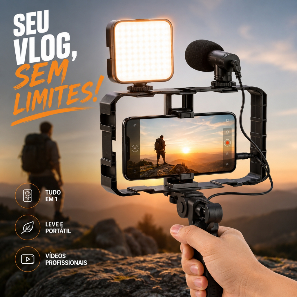 Kit 1 Estabilizador Video Making Suporte De Gaiola De Coelho Com Tripés Móvel Para Celular E Câmera