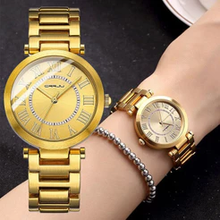 Relógios Femininos CRRJU Marca De Luxo Gold Fashion Casual Aço Inoxidável Quartzo A Prova D'água 2123 S