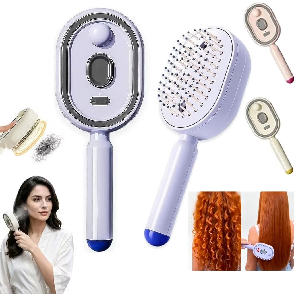 Escova Alisadora com Spray Elétrica 3 em 1, Pente de Cabelo para Massagem com Almofada de Ar a Vapor