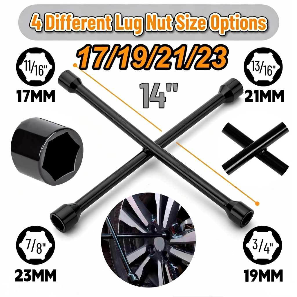 Chave de Roda Cruz Multifuncional 17/19/21/23mm em Aço Resistente Modelo