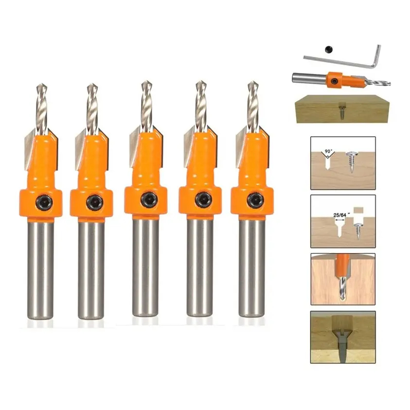 Kit Com 5 Broca/fresa Escariador Para Madeira 3mm X 8mm