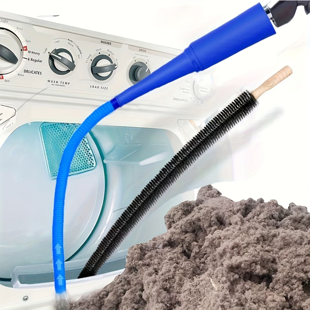 Kit Limpeza para Secadora 2 em 1 Mangueira Azul + Escova Removedor de Fiapos para Duto