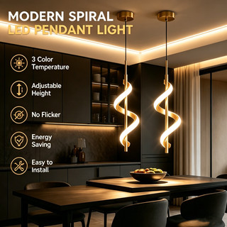 Luminária Pendente LED Espiral 3 Temperaturas de Cor Altura Ajustável Bivolt Ideal para Sala de Jantar e Cozinha