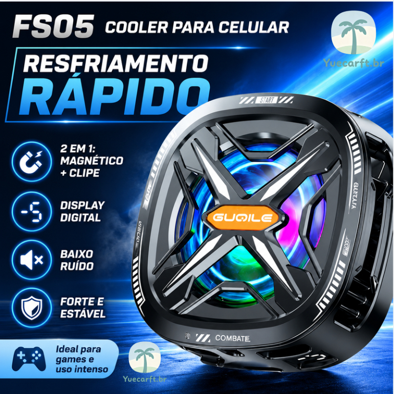 FS05 Pro Black Magnetic Cell Phone Cooler, Ventilador De Telefone RGB Portátil Móvel Leve