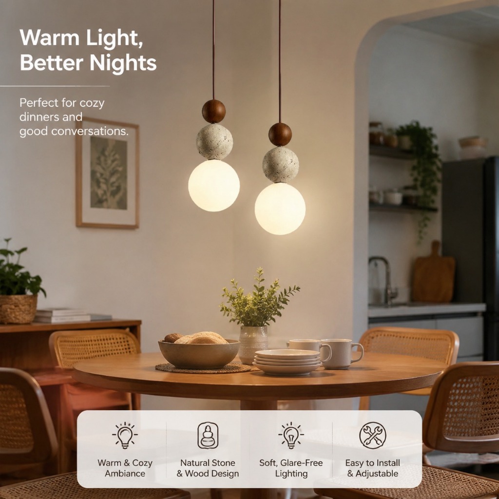 Lustre Para Quarto Travertino Amarelo Pendente Luminaria Teto Formato Esférico Com LED Mesa De Cabeceira/Sala De Jantar