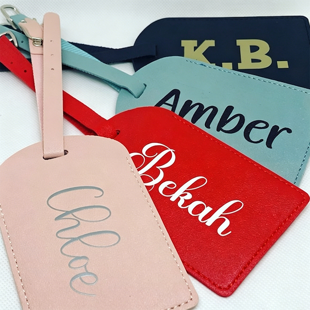 Personalização Gratuita Moda Cor Sólida Couro PU Mala Bolsa Nome Cartão De Identificação Endereço Titular Etiqueta Portá