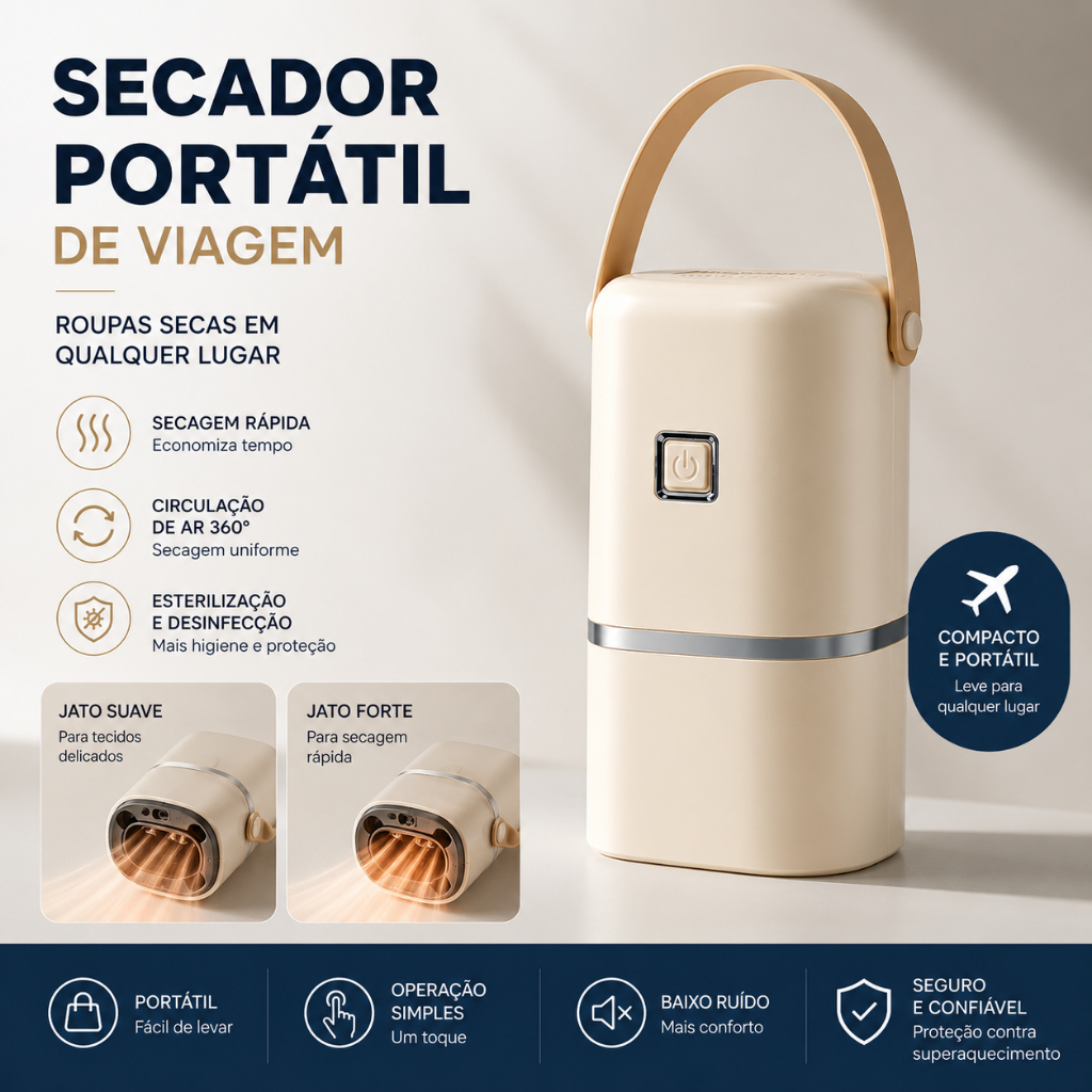 Secador de Roupas Portátil Para Viagem e Casa | Seca e Esteriliza Roupas Íntimas e de Bebê