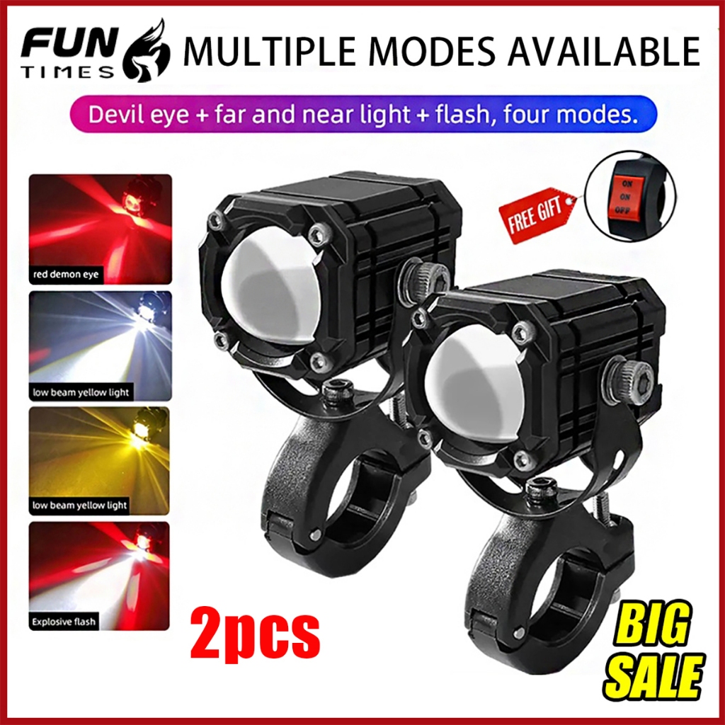 Motocicleta Luzes LED Alto/Baixo Branco Amarelo Vermelho DRL + Modo Estroboscópico Spot light Holofotes Esporte Luz Da
