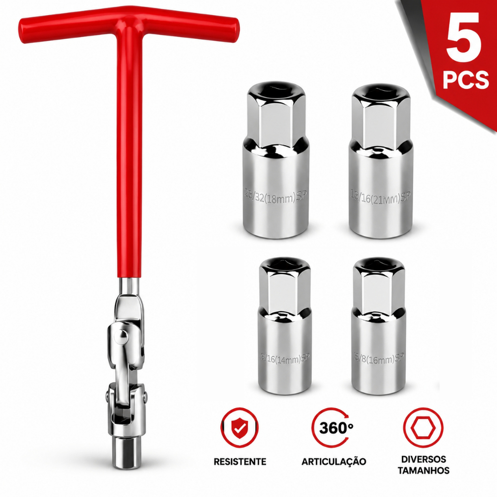 Chave de vela articulada Lugatools para automóveis com 4 soquetes (14/16/18/21mm)