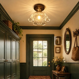 Lâmpada De Teto , Luz De Vidro Floral , Adequada Para Iluminação Decorativa Em Salas De Estar , Armários E Corredores
